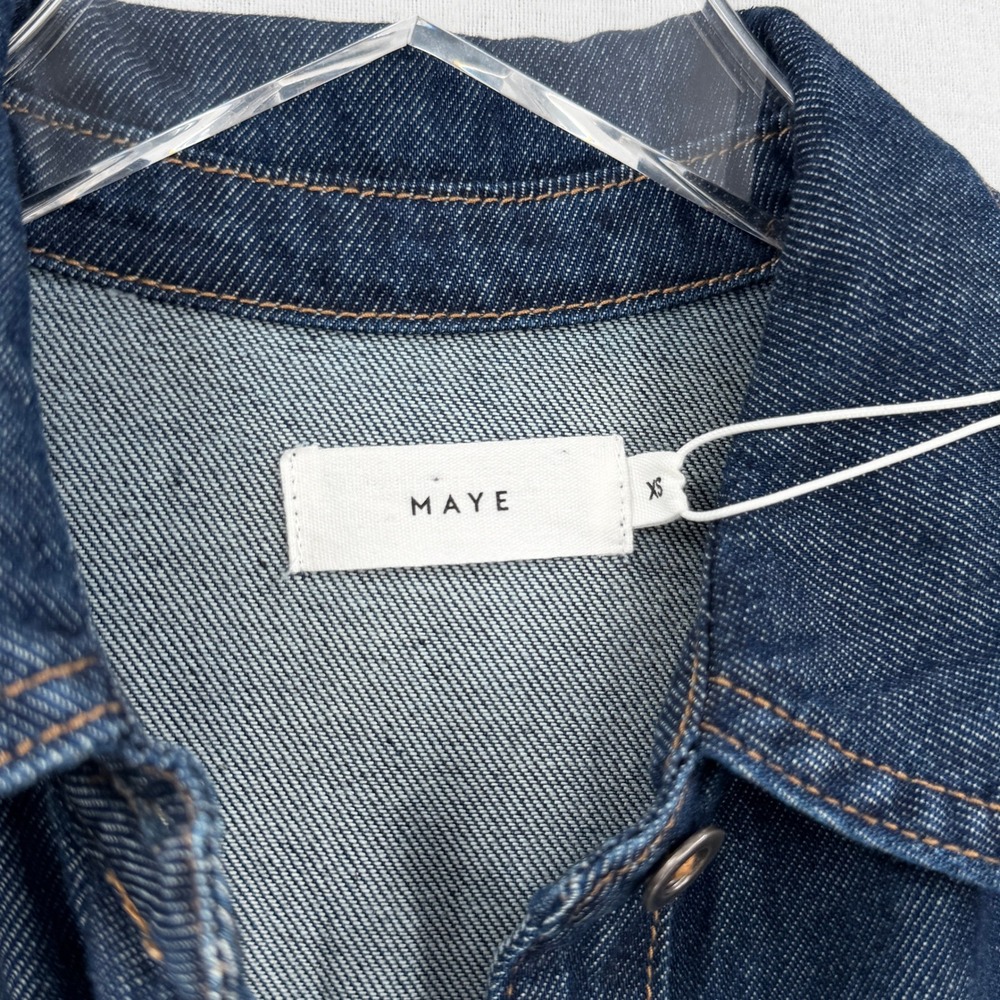 MAYE Harper Denim Dress Women XS Indigo Blue Button Front Midi Short Sleeve NEW - Picture 13 of 16
